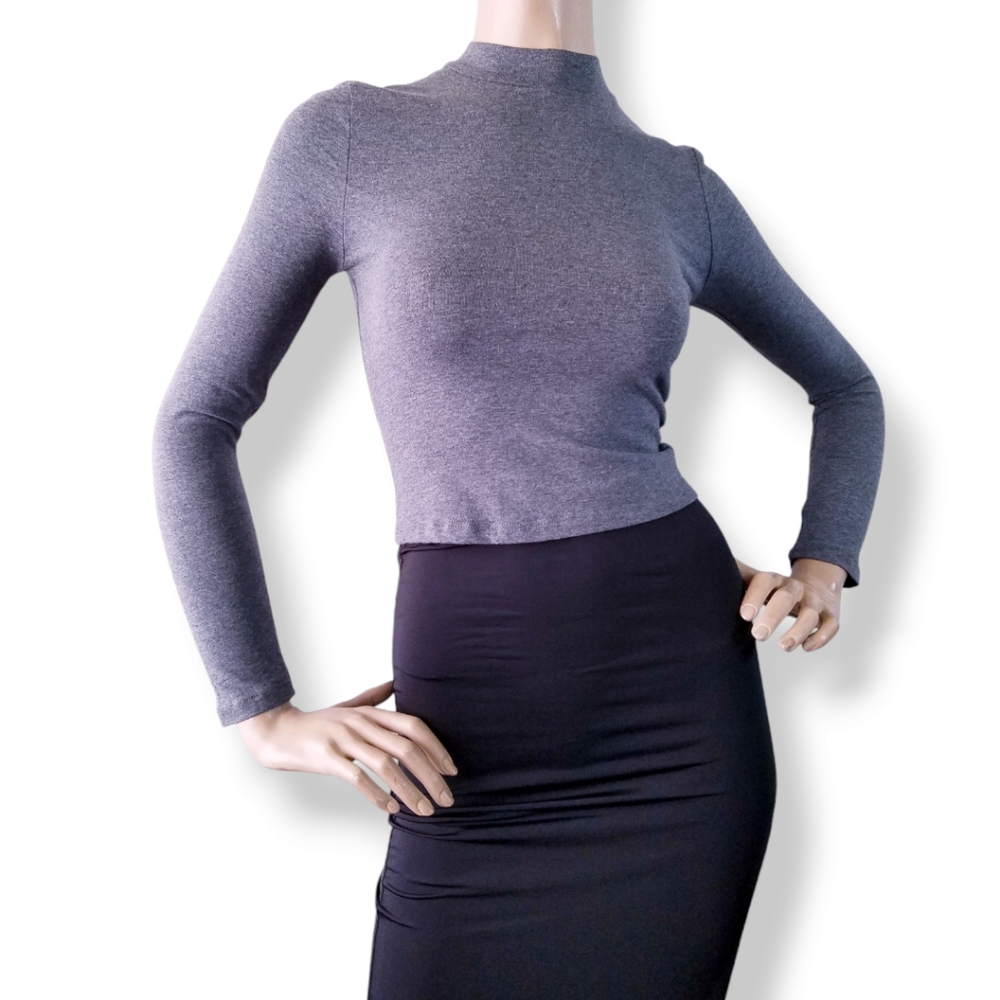 Heart & Hips Gray High Collar Long Sleeve Top